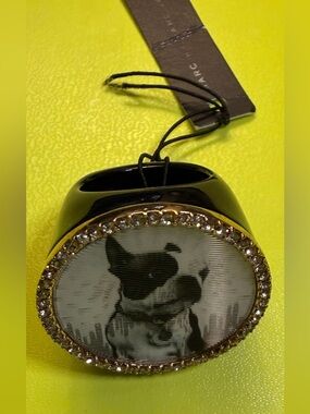 MARC JACOBS Holographic Rhinestone Cute French Bull Dog Statement Ring(Size: 7)